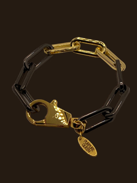 Gold-plated and black metal chain bracelet